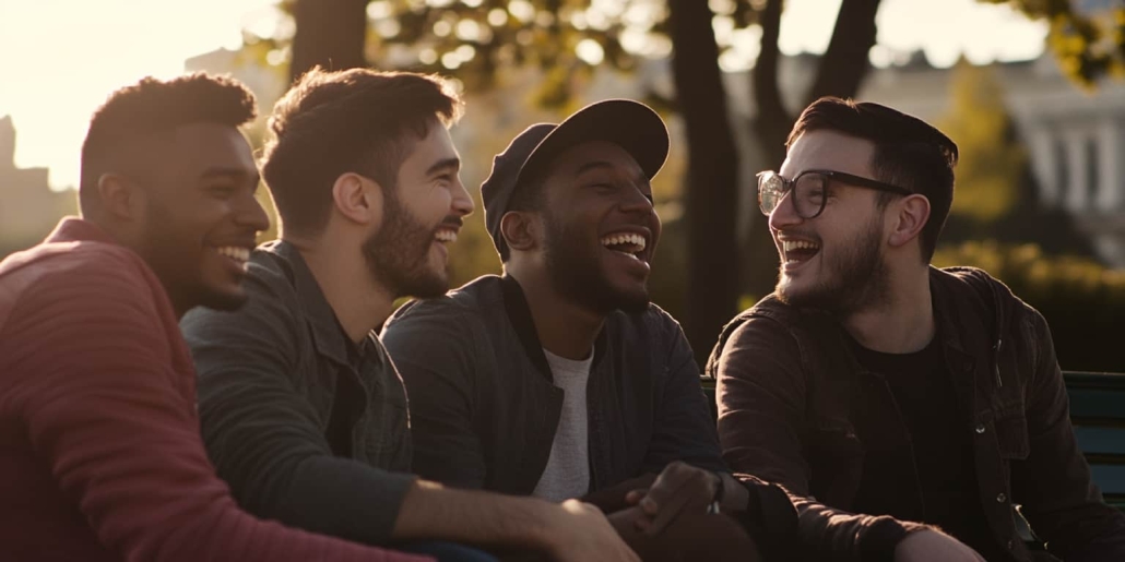 Young men talk at the changing of the season giving support for bipolar disorder triggers. 