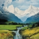 Close-up view of a serene meadow transitioning into distant towering mountains, symbolizing the contrasting emotional landscapes of Bipolar II.