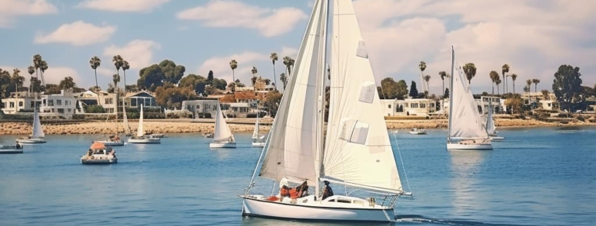 Sailboats gracefully floating on the serene waters near LIDO Wellness Center, symbolizing tranquility and healing at the IOP treatment Newport Beach