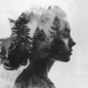 A sad woman's portrait double-exposed with a dense forest, symbolizing the complexity and depth of navigating through the types of nervous breakdowns.